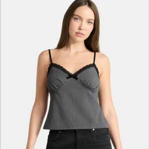 No Boundaries Sweetheart Lace Neck Camisole Grey Sz L Y2K Coquette